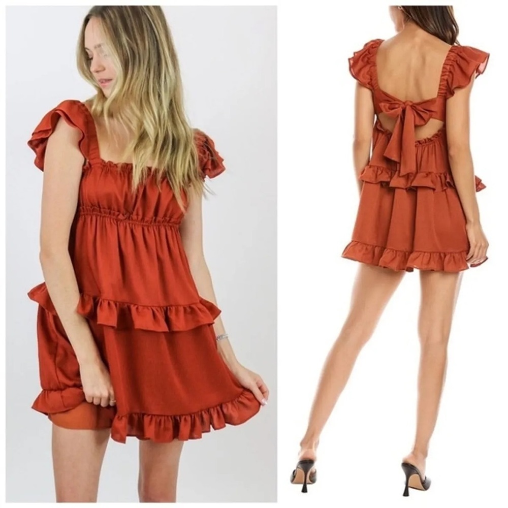 WeWoreWhat Orange ruffle dress with tie back | size M